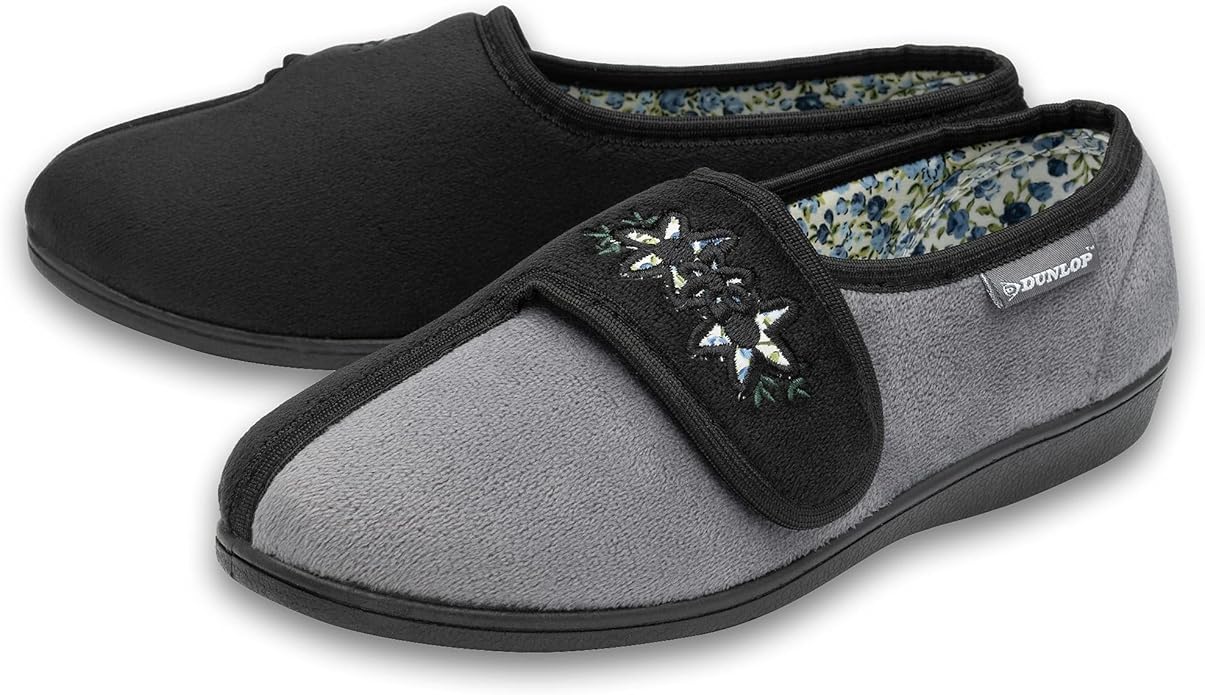 Dunlop Ladies Womens Slippers Slip On Hook & Loop Adjustable Fastening Memory Foam Size 3-8 - My Little Legends