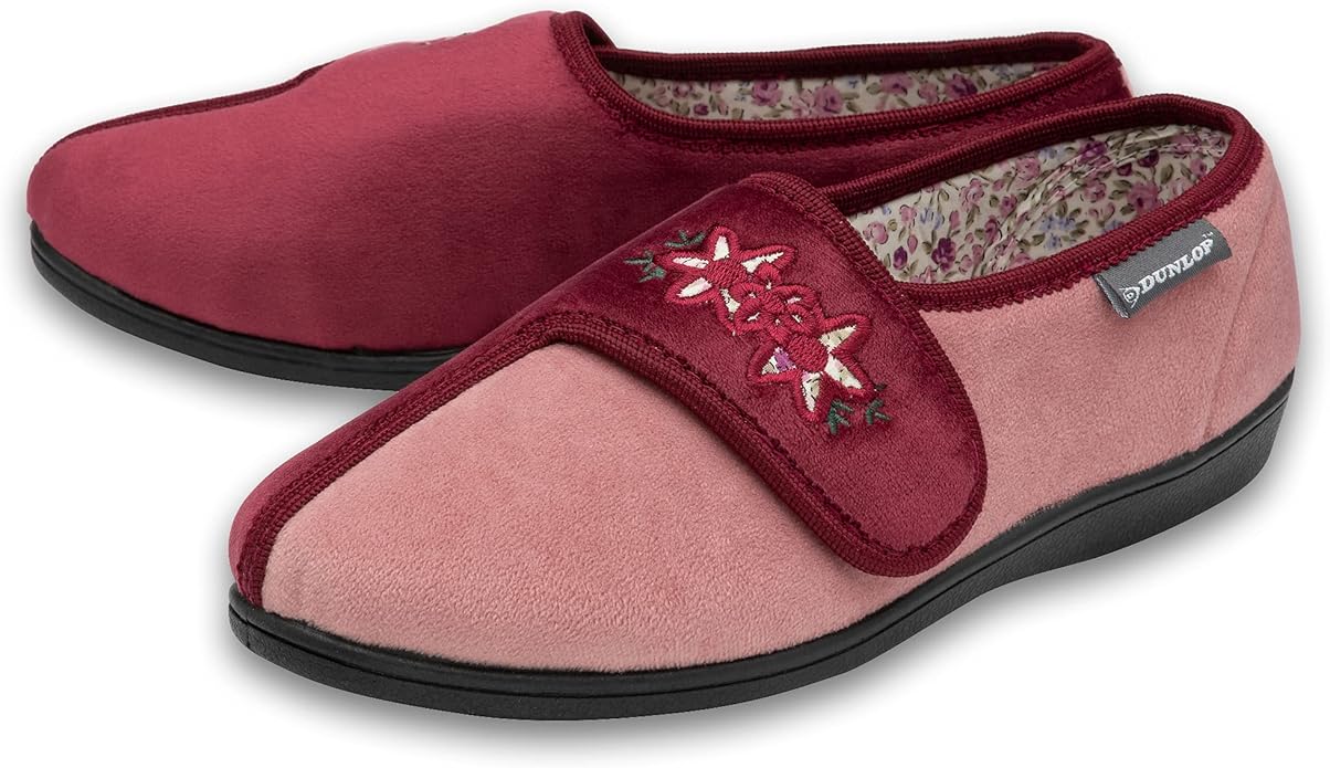 Dunlop Ladies Womens Slippers Slip On Hook & Loop Adjustable Fastening Memory Foam Size 3-8 - My Little Legends