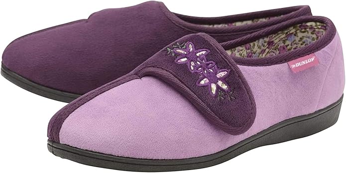 Dunlop Ladies Womens Slippers Slip On Hook & Loop Adjustable Fastening Memory Foam Size 3-8 - My Little Legends
