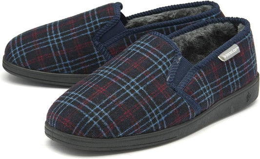 Dunlop Mens Twin Gusset Full Back Comfy Fur Lined Memory Foam House Slippers with Outdoor Soles - My Little Legends