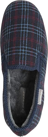 Dunlop Mens Twin Gusset Full Back Comfy Fur Lined Memory Foam House Slippers with Outdoor Soles - My Little Legends