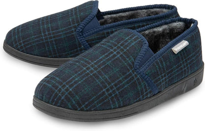 Dunlop Mens Twin Gusset Full Back Comfy Fur Lined Memory Foam House Slippers with Outdoor Soles - My Little Legends