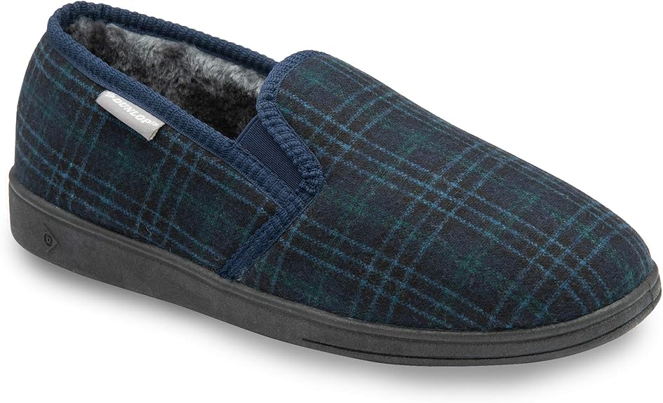 Dunlop Mens Twin Gusset Full Back Comfy Fur Lined Memory Foam House Slippers with Outdoor Soles - My Little Legends
