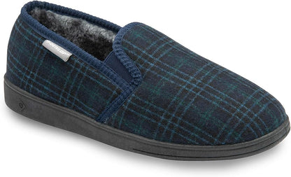 Dunlop Mens Twin Gusset Full Back Comfy Fur Lined Memory Foam House Slippers with Outdoor Soles - My Little Legends