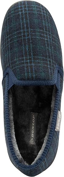 Dunlop Mens Twin Gusset Full Back Comfy Fur Lined Memory Foam House Slippers with Outdoor Soles - My Little Legends