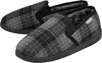 Dunlop Mens Twin Gusset Full Back Comfy Fur Lined Memory Foam House Slippers with Outdoor Soles - My Little Legends