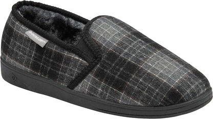 Dunlop Mens Twin Gusset Full Back Comfy Fur Lined Memory Foam House Slippers with Outdoor Soles - My Little Legends
