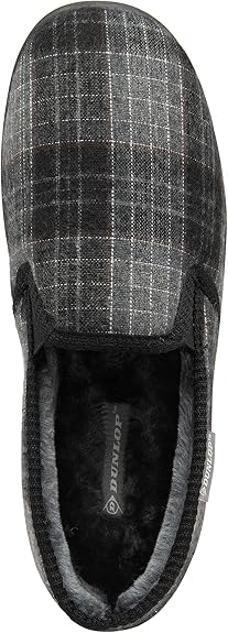Dunlop Mens Twin Gusset Full Back Comfy Fur Lined Memory Foam House Slippers with Outdoor Soles - My Little Legends