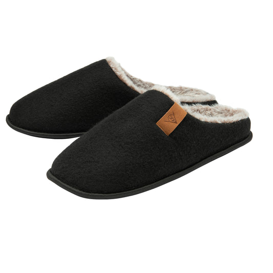 Dunlop Mens Slippers Slip On Felt Mule Comfy House Shoes Faux Fur Lined Memory Foam Sizes 7-12 - My Little Legends