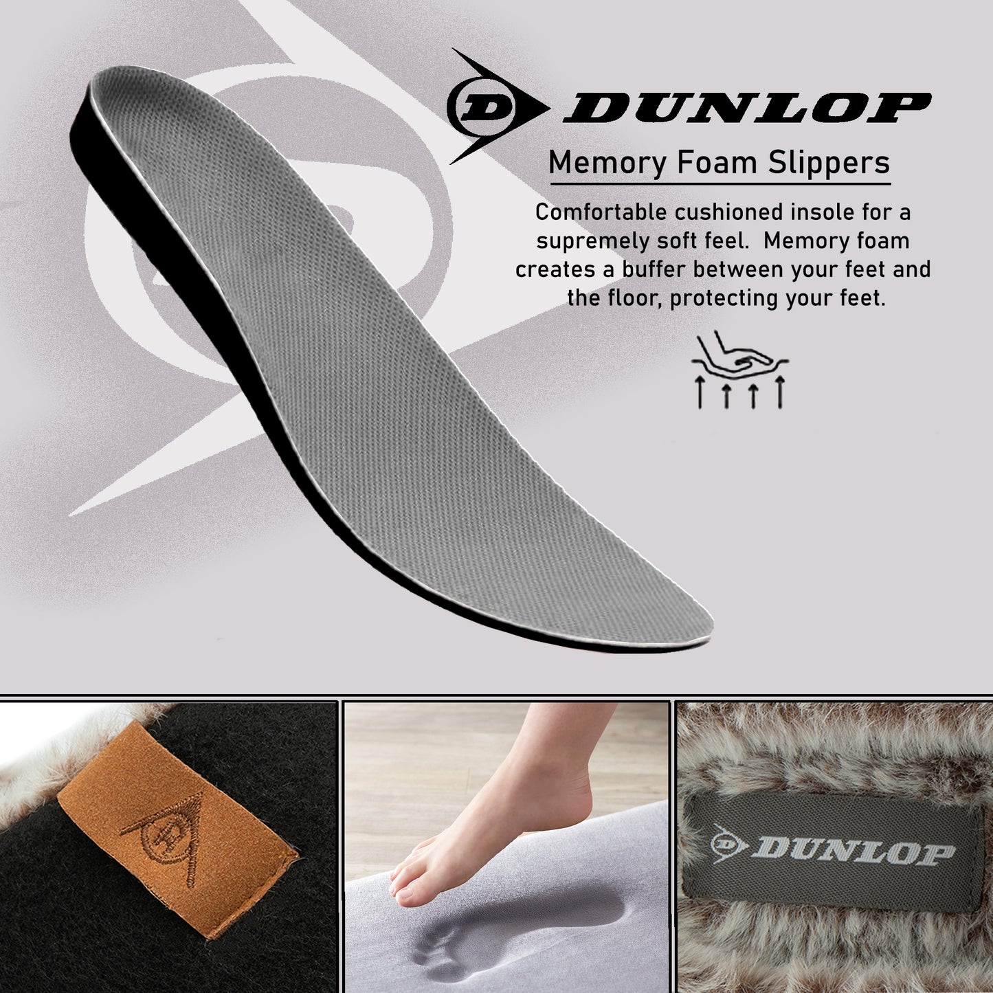 Dunlop Mens Slippers Slip On Felt Mule Comfy House Shoes Faux Fur Lined Memory Foam Sizes 7-12 - My Little Legends