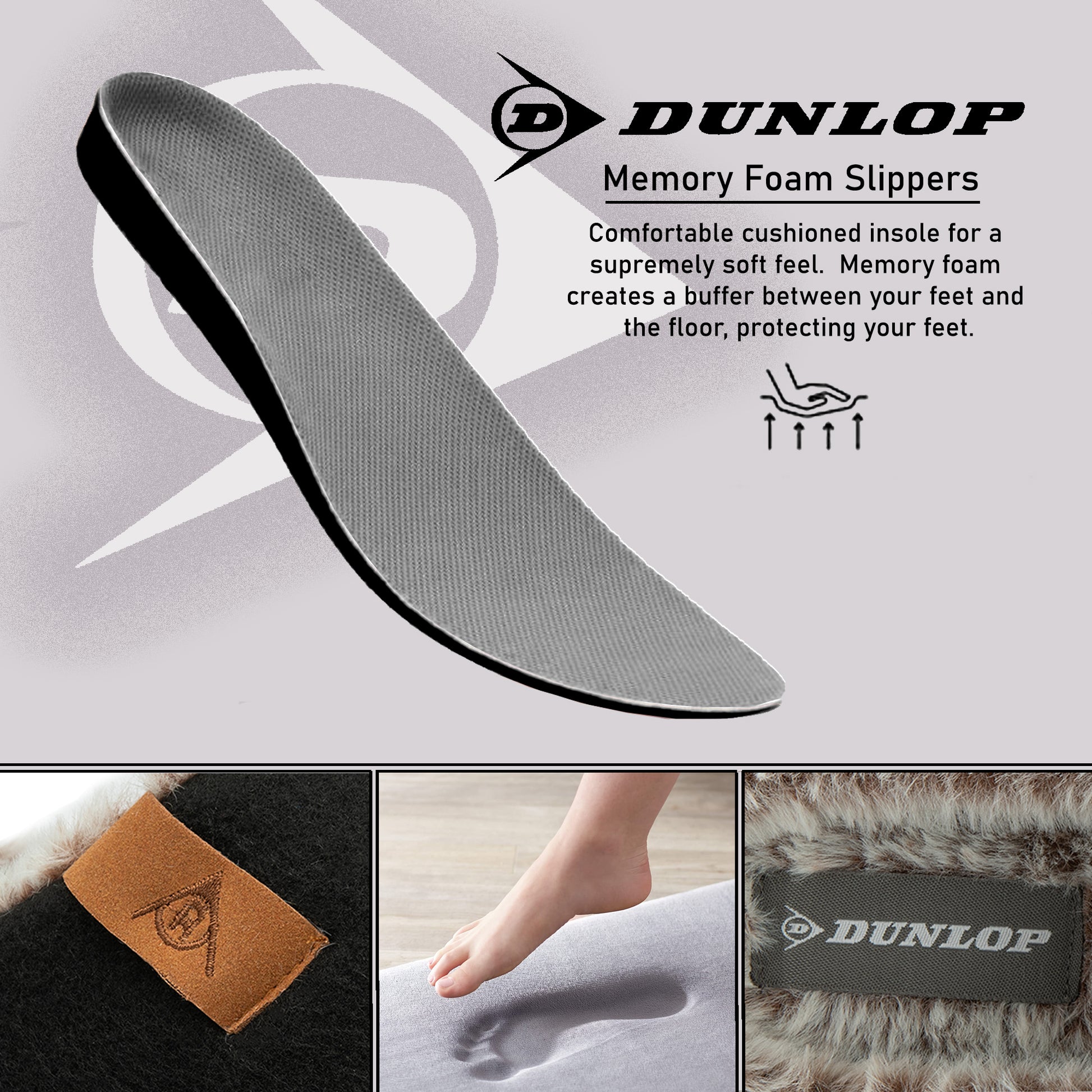 Dunlop Mens Slippers Slip On Felt Mule Comfy House Shoes Faux Fur Lined Memory Foam Sizes 7-12 - My Little Legends