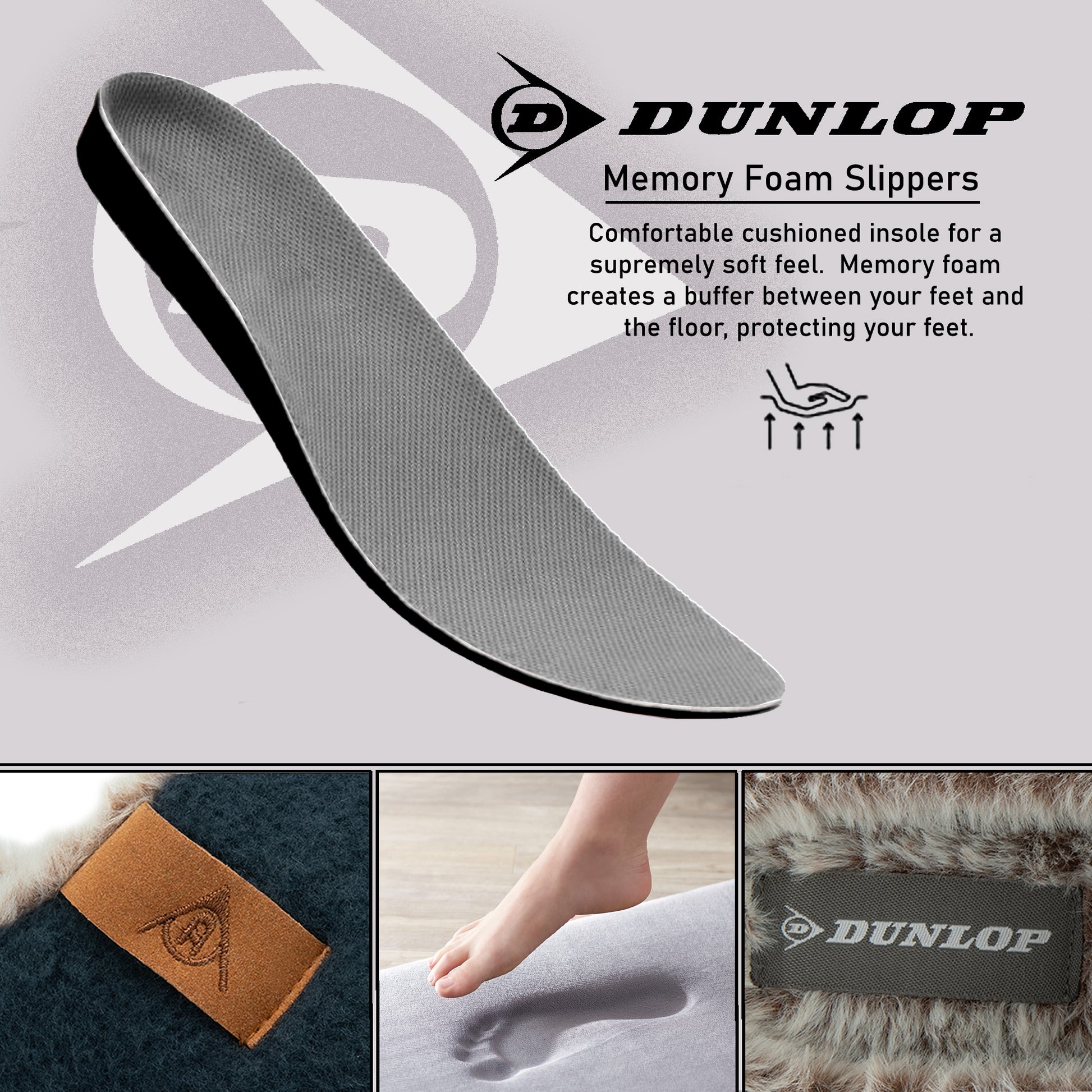 Dunlop Mens Slippers Slip On Felt Mule Comfy House Shoes Faux Fur Lined Memory Foam Sizes 7-12 - My Little Legends