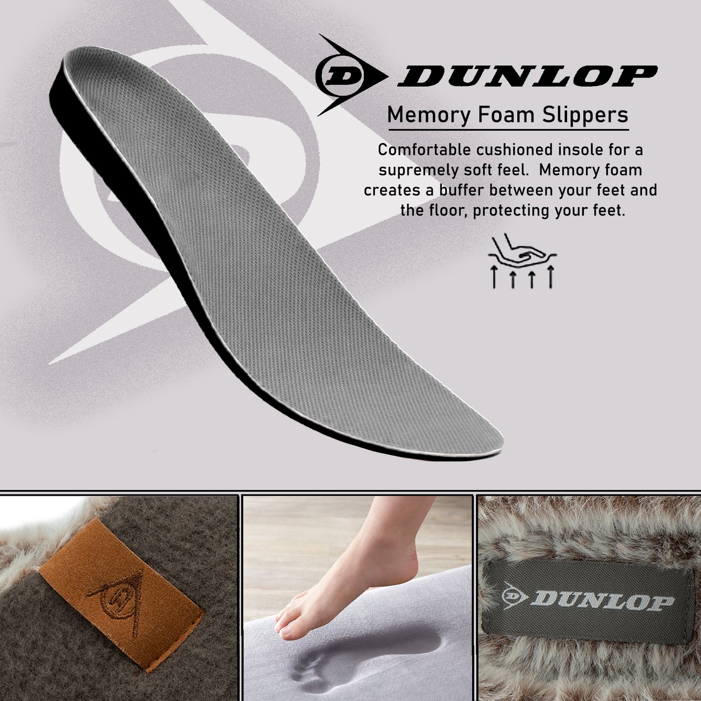 Dunlop Mens Slippers Slip On Felt Mule Comfy House Shoes Faux Fur Lined Memory Foam Sizes 7-12 - My Little Legends