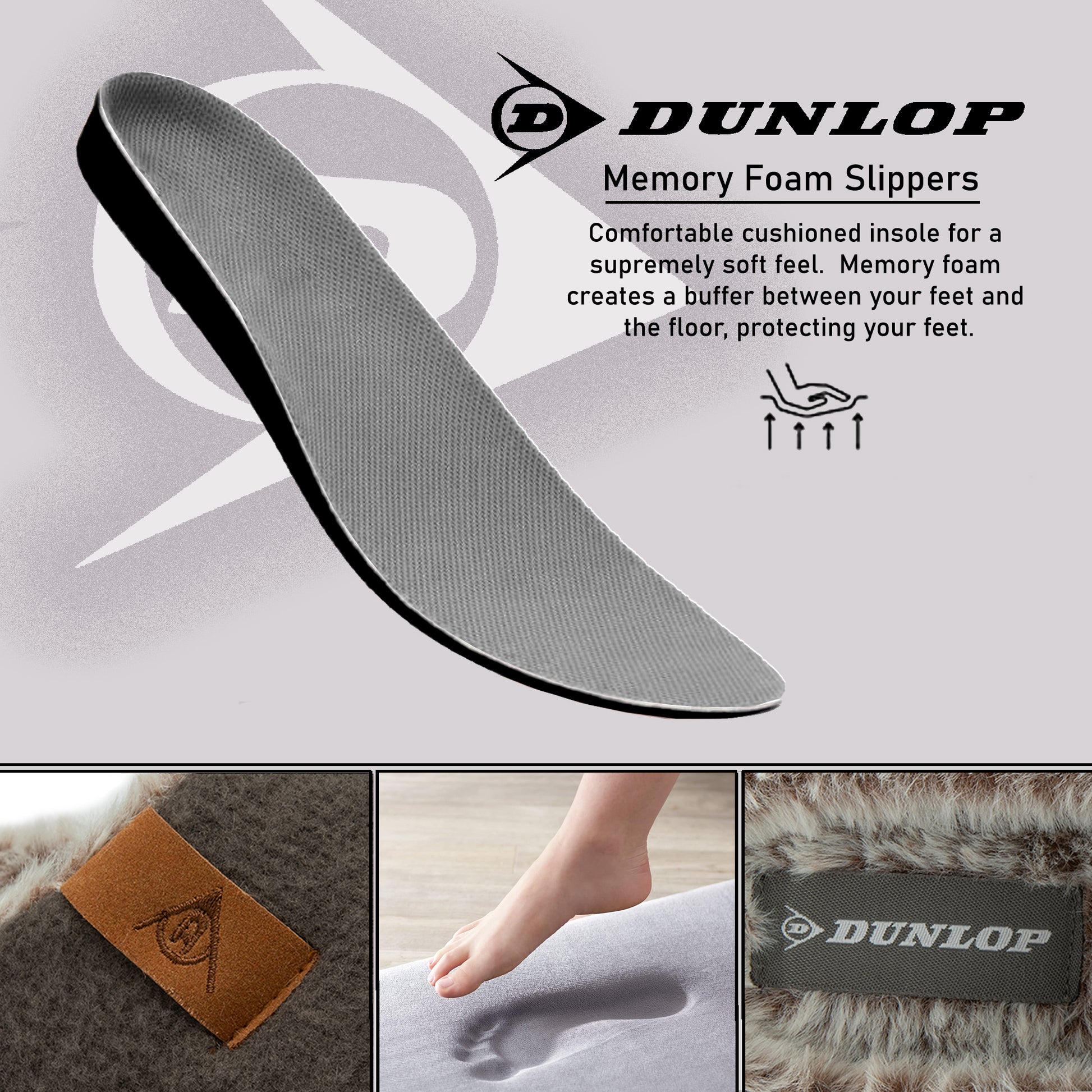 Dunlop Mens Slippers Slip On Felt Mule Comfy House Shoes Faux Fur Lined Memory Foam Sizes 7-12 - My Little Legends