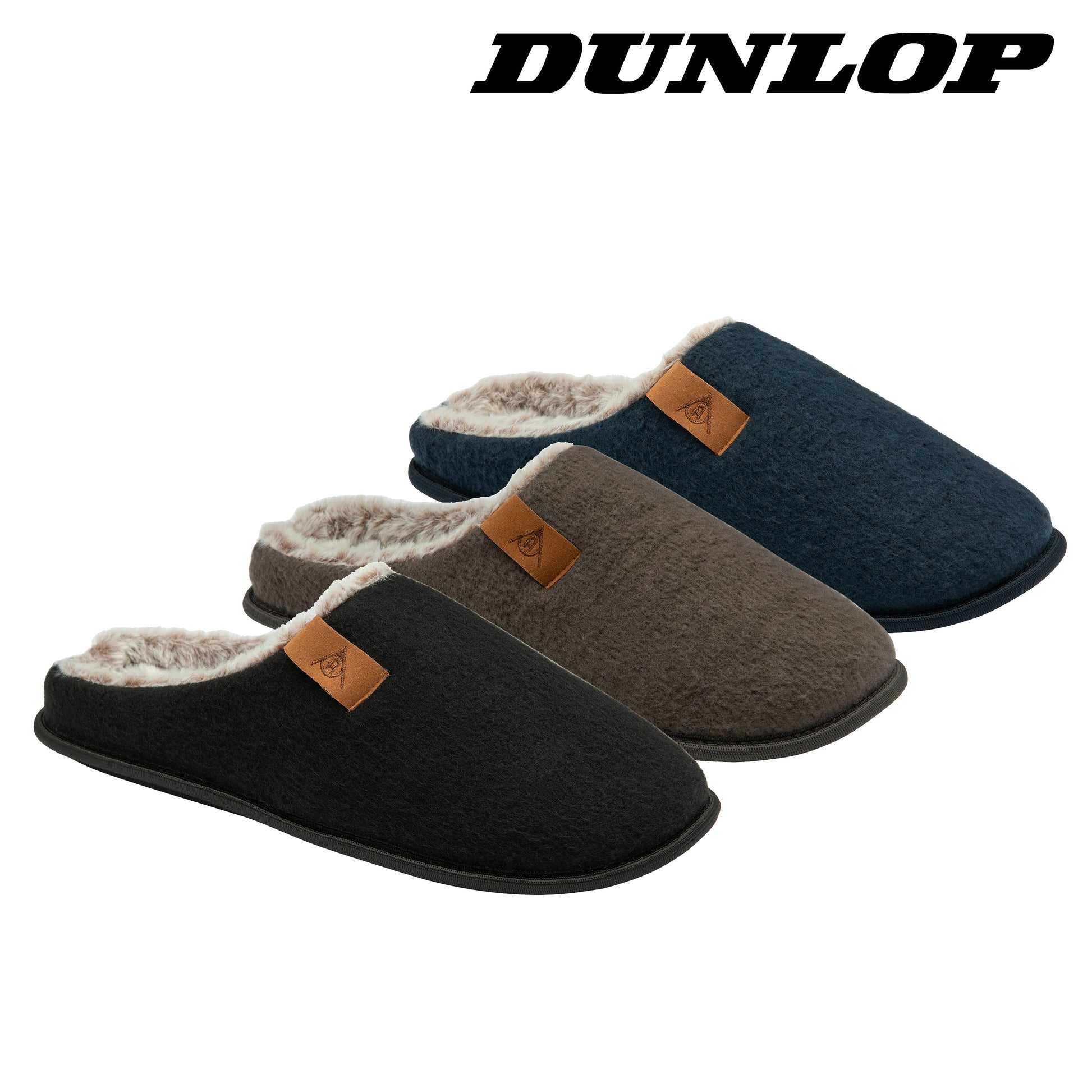 Dunlop Mens Slippers Slip On Felt Mule Comfy House Shoes Faux Fur Lined Memory Foam Sizes 7-12 - My Little Legends