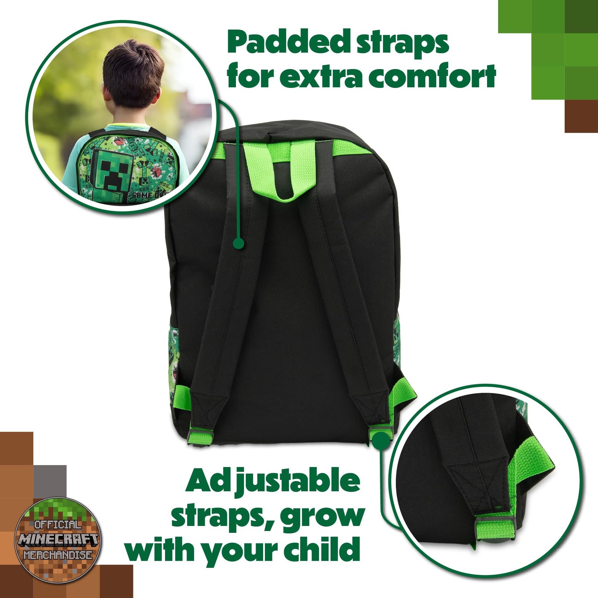 Minecraft Kids Backpack Childrens School Bag with Creeper & TNT Design Print Boys Gamer Rucksack - My Little Legends