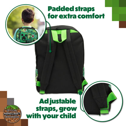 Minecraft Kids Backpack Childrens School Bag with Creeper & TNT Design Print Boys Gamer Rucksack - My Little Legends