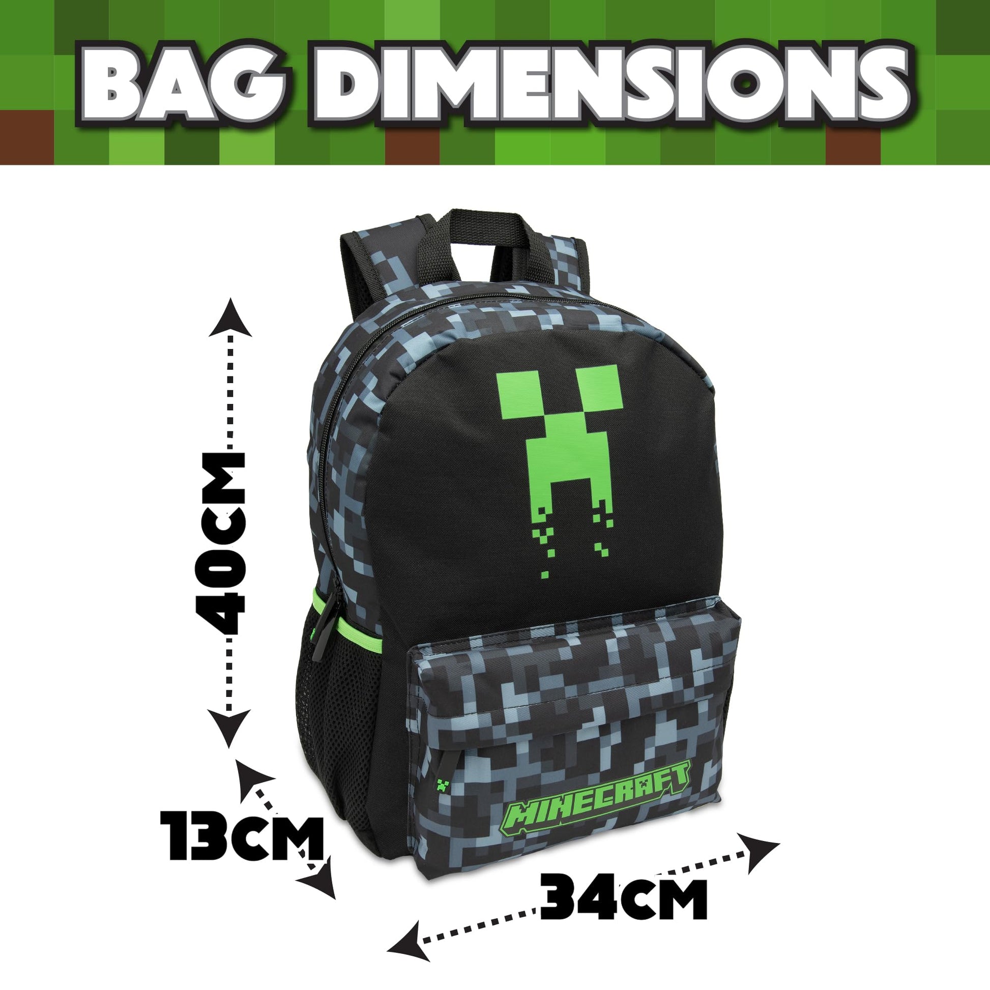 Minecraft Kids Backpack Childrens School Bag Boys Rucksack With Sad Creeper Face - My Little Legends