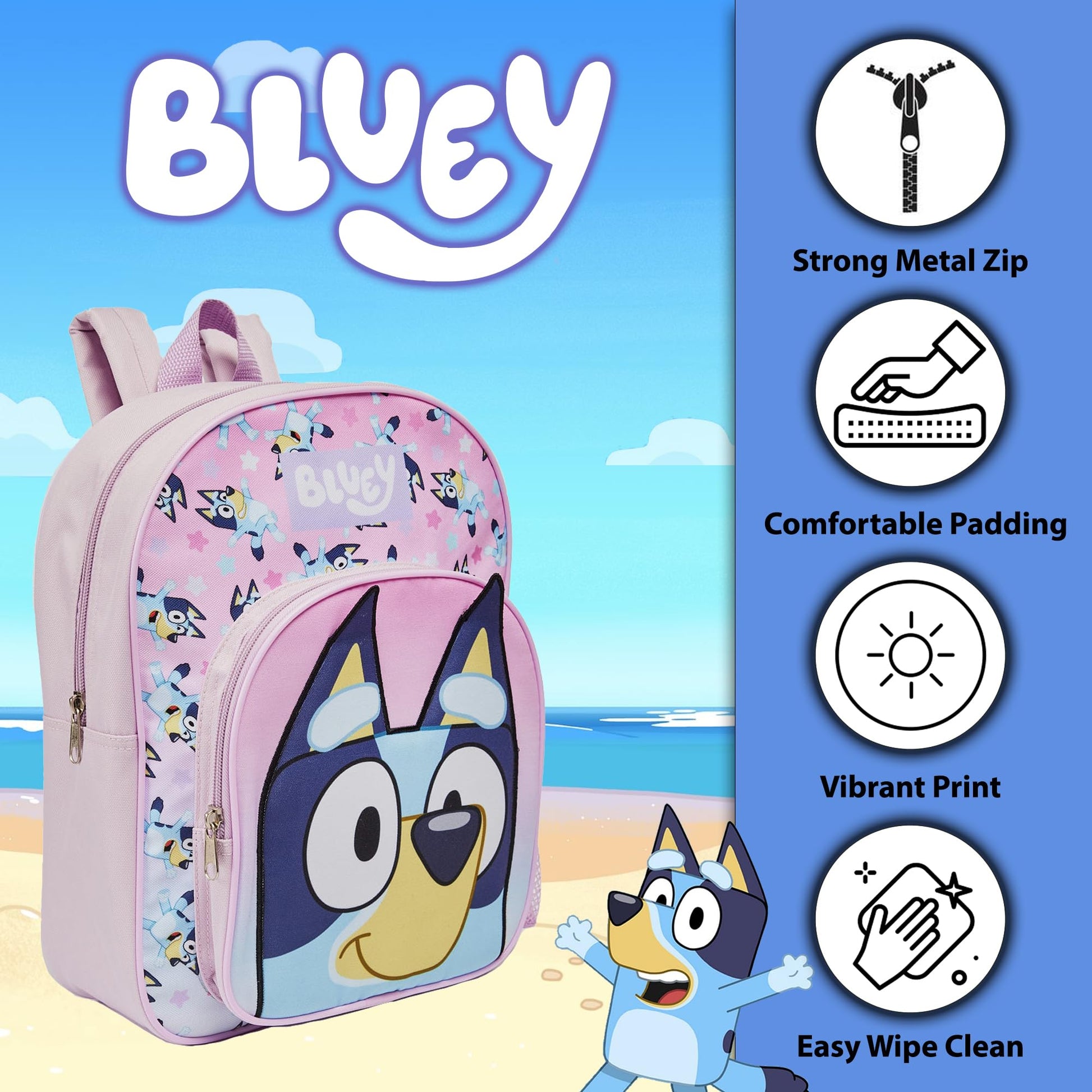 Bluey Backpack Kids School Bag Childrens Boys & Girls Nursery Rucksack - Pink - My Little Legends