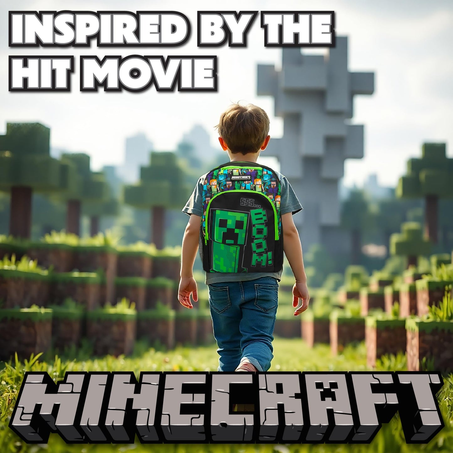 Minecraft Kids Backpack Childrens School Bag with Creeper Print Boys Gamer Rucksack - My Little Legends