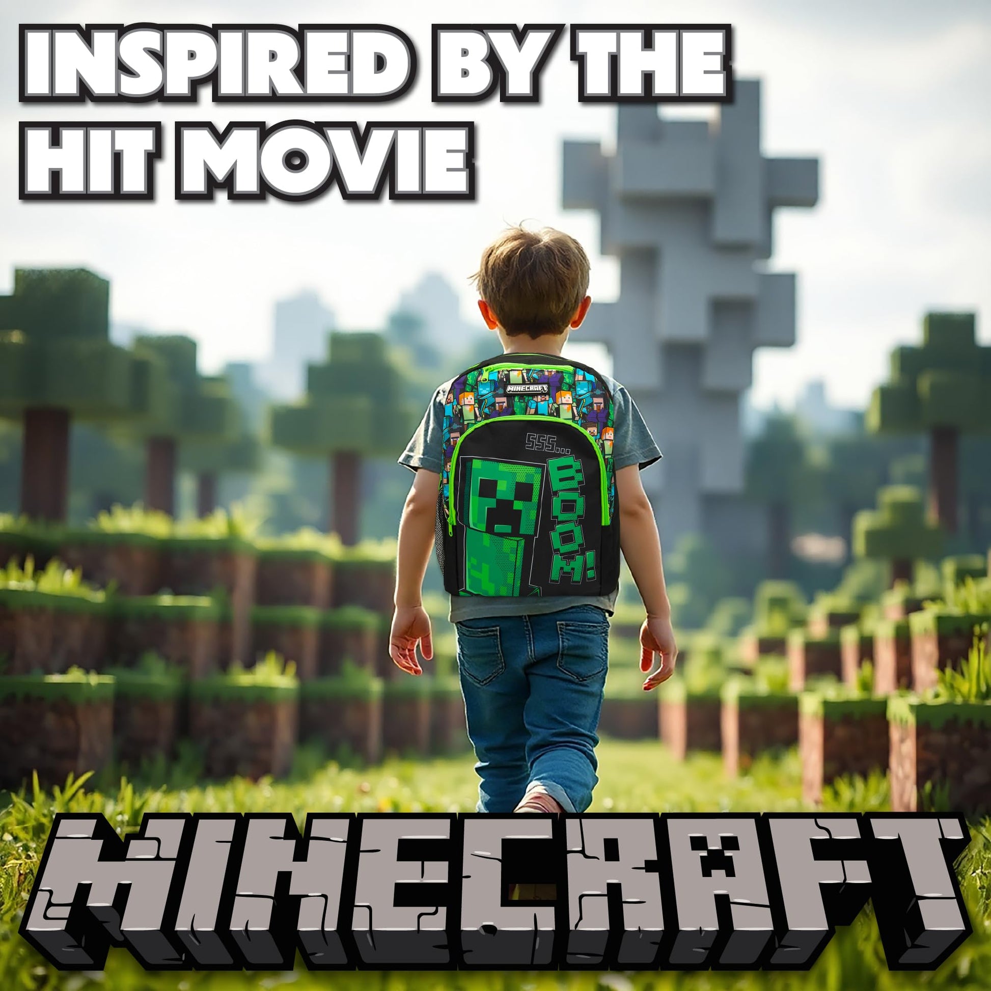 Minecraft Kids Backpack Childrens School Bag with Creeper Print Boys Gamer Rucksack - My Little Legends