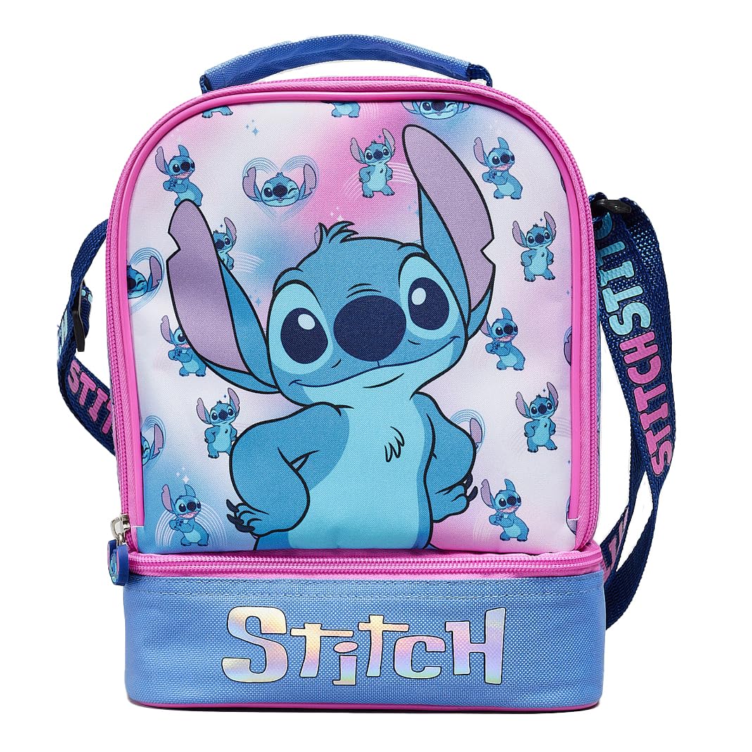 Disney Stitch Kids Lunch Bag with Insulated Lining Multi Compartment Portable Lunch Cooler Over Shoulder Bag - My Little Legends