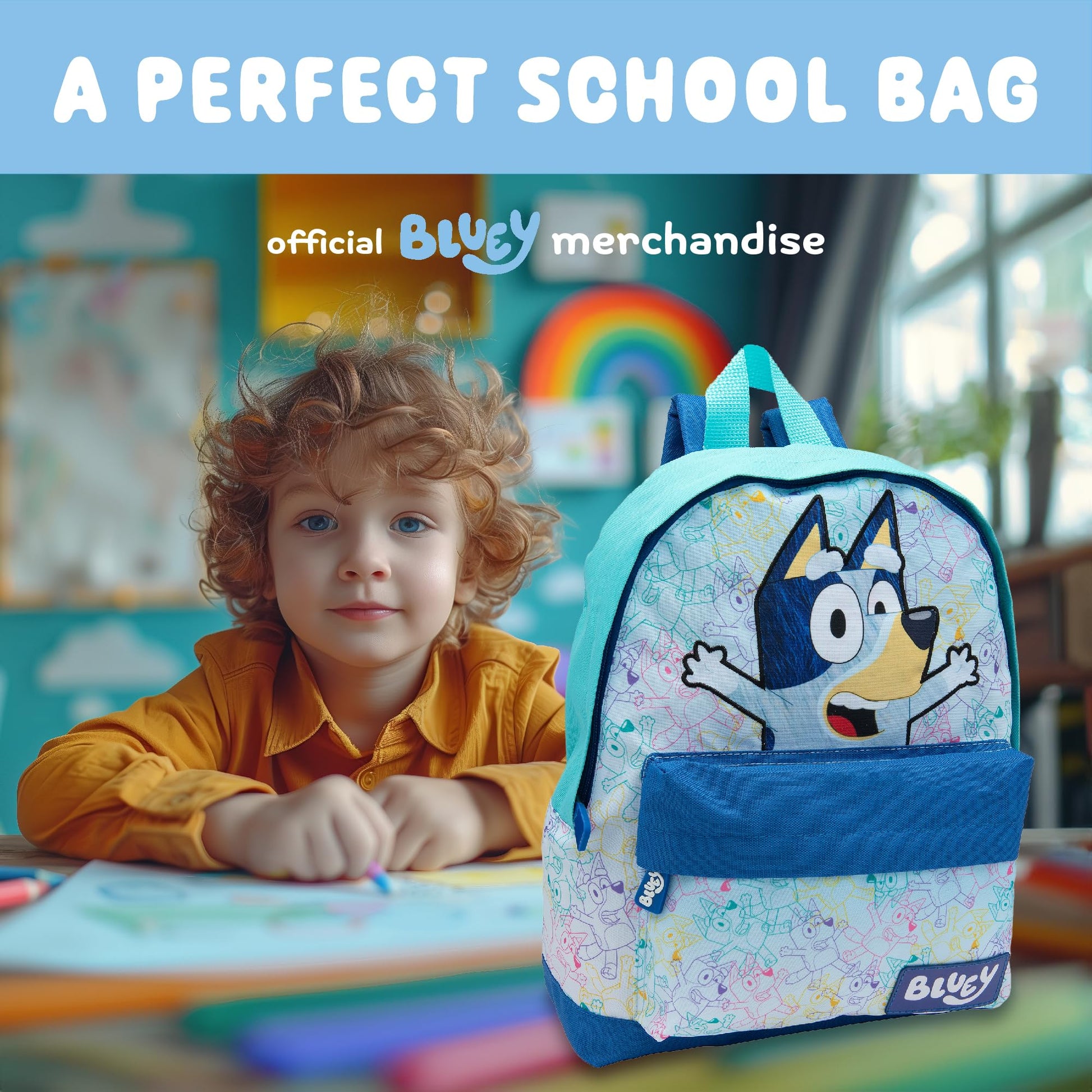 Bluey Kids Backpack Preschool Childrens Bag Boys & Girls Nursery Rucksack With Front Pocket - Blue - My Little Legends