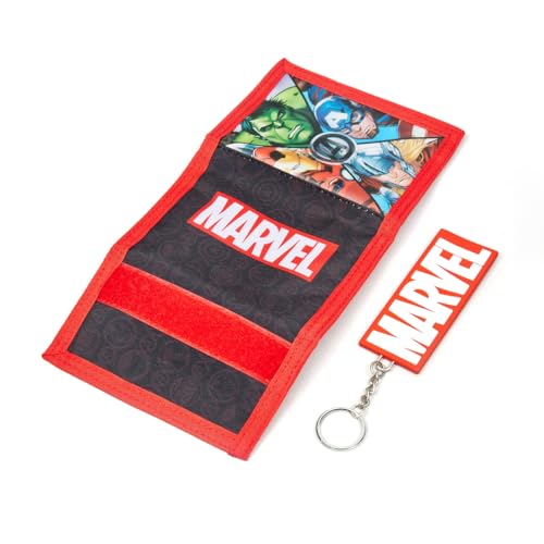 Marvel Avengers Boys Wallet and Keyring Set - Thor, Ironman & Spiderman Trifold wallet with coin purse, card slot and keychain - Boys Gifts (Avengers) - My Little Legends