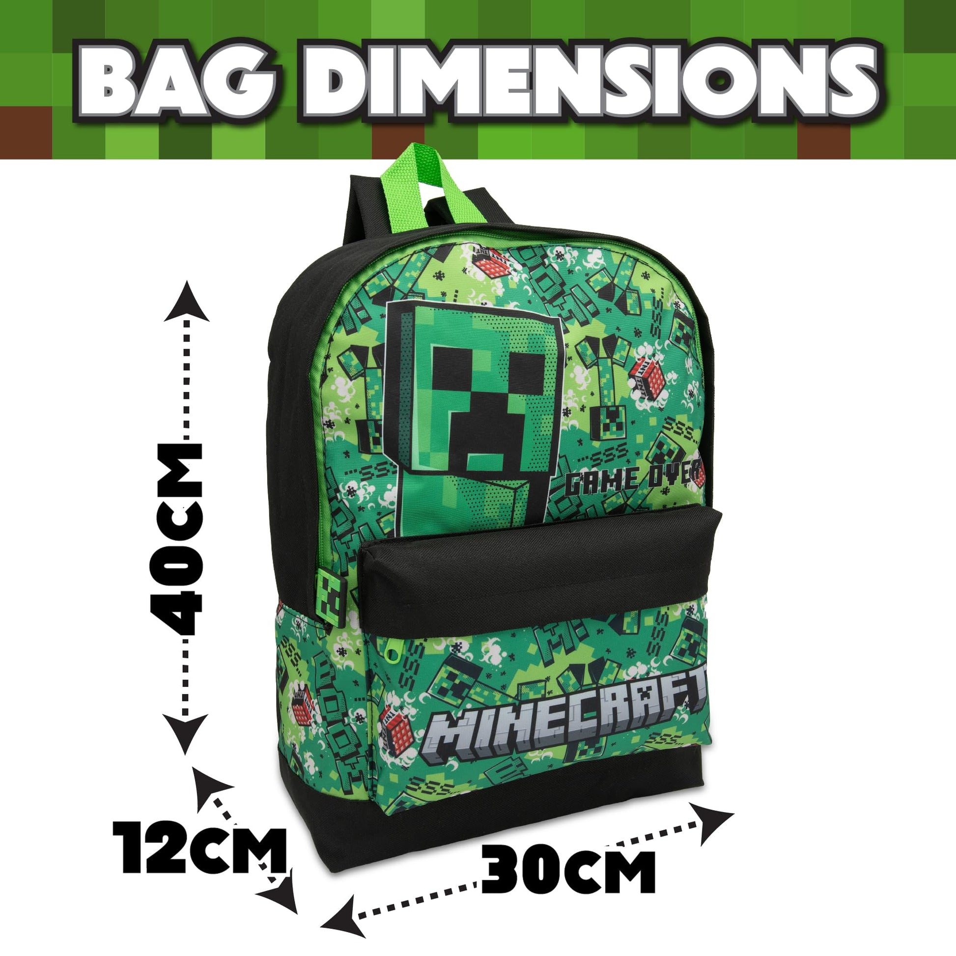 Minecraft Kids Backpack Childrens School Bag with Creeper & TNT Design Print Boys Gamer Rucksack - My Little Legends