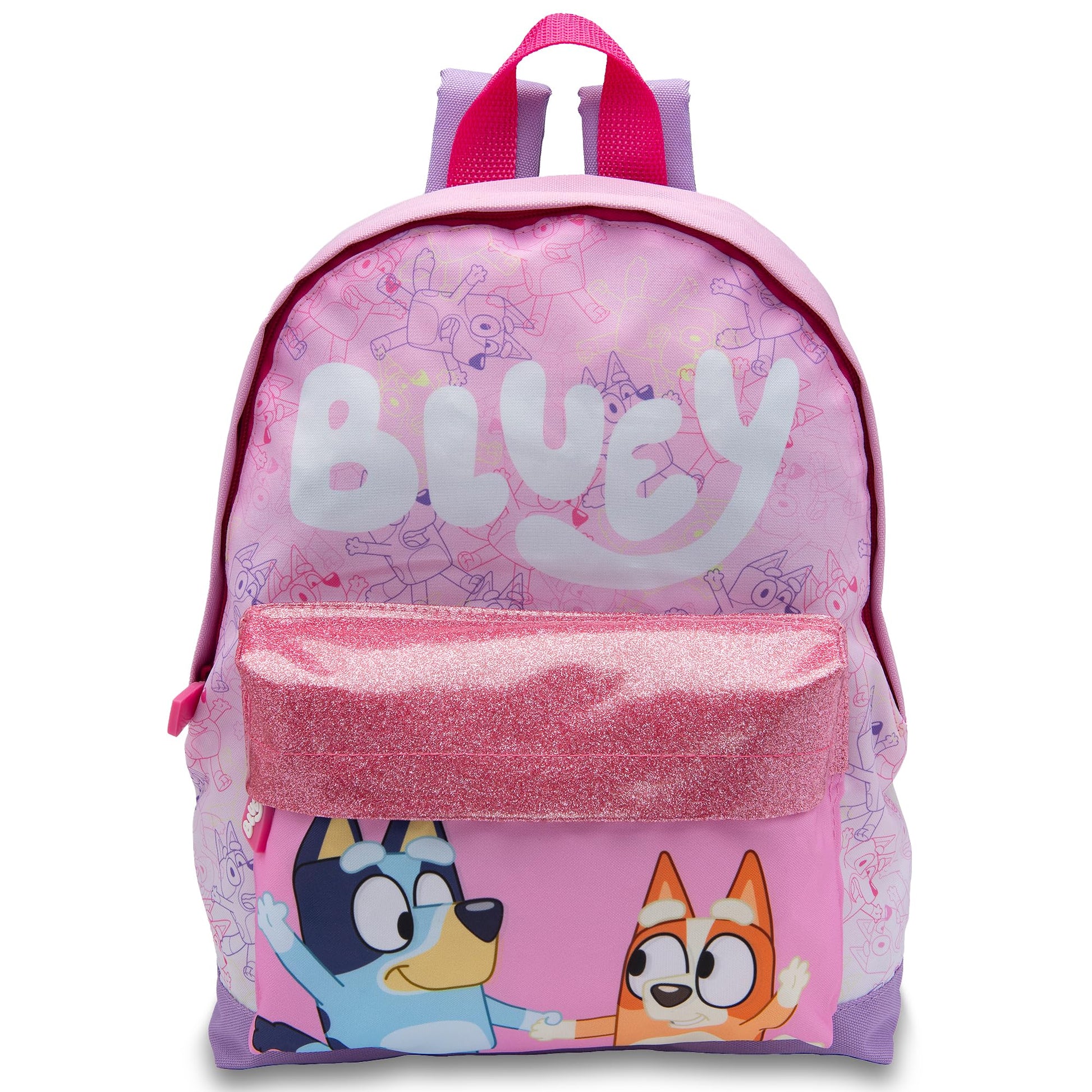 Bluey Kids Backpack Preschool Childrens Bag Girls Nursery Rucksack With Glittery Front Pocket - Pink - My Little Legends