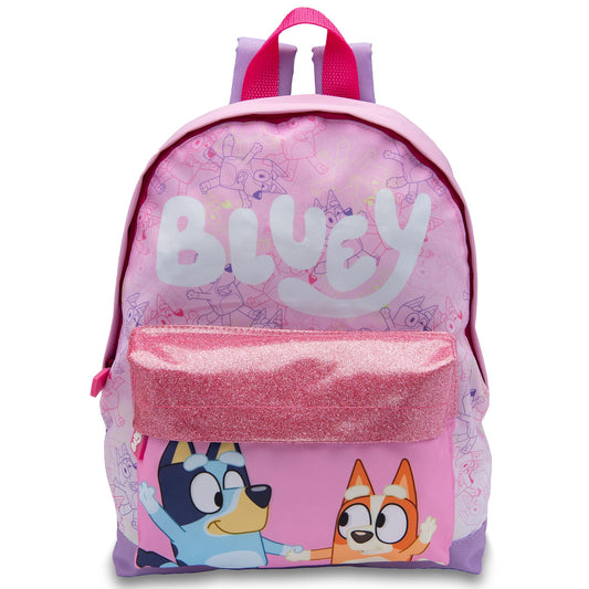 Bluey Kids Backpack Preschool Childrens Bag Girls Nursery Rucksack With Glittery Front Pocket - Pink - My Little Legends