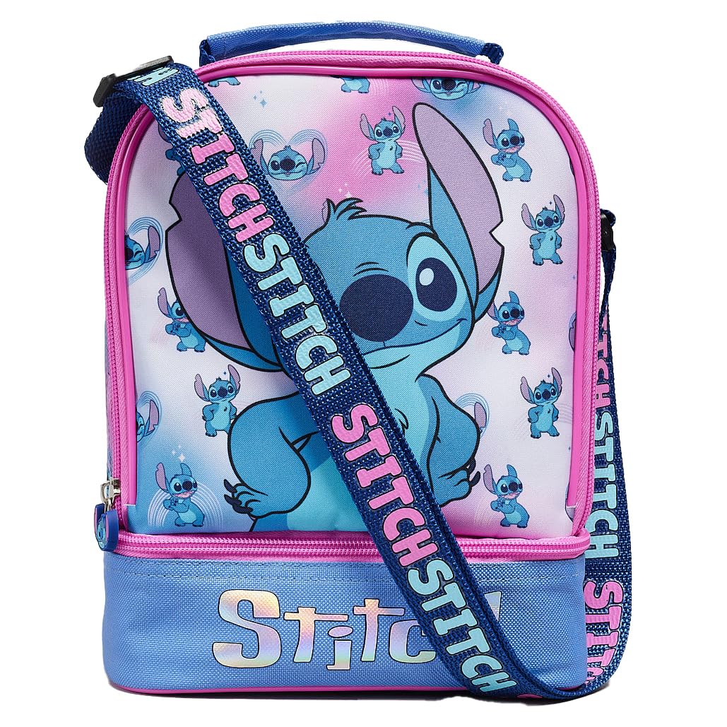Disney Stitch Kids Lunch Bag with Insulated Lining Multi Compartment Portable Lunch Cooler Over Shoulder Bag - My Little Legends