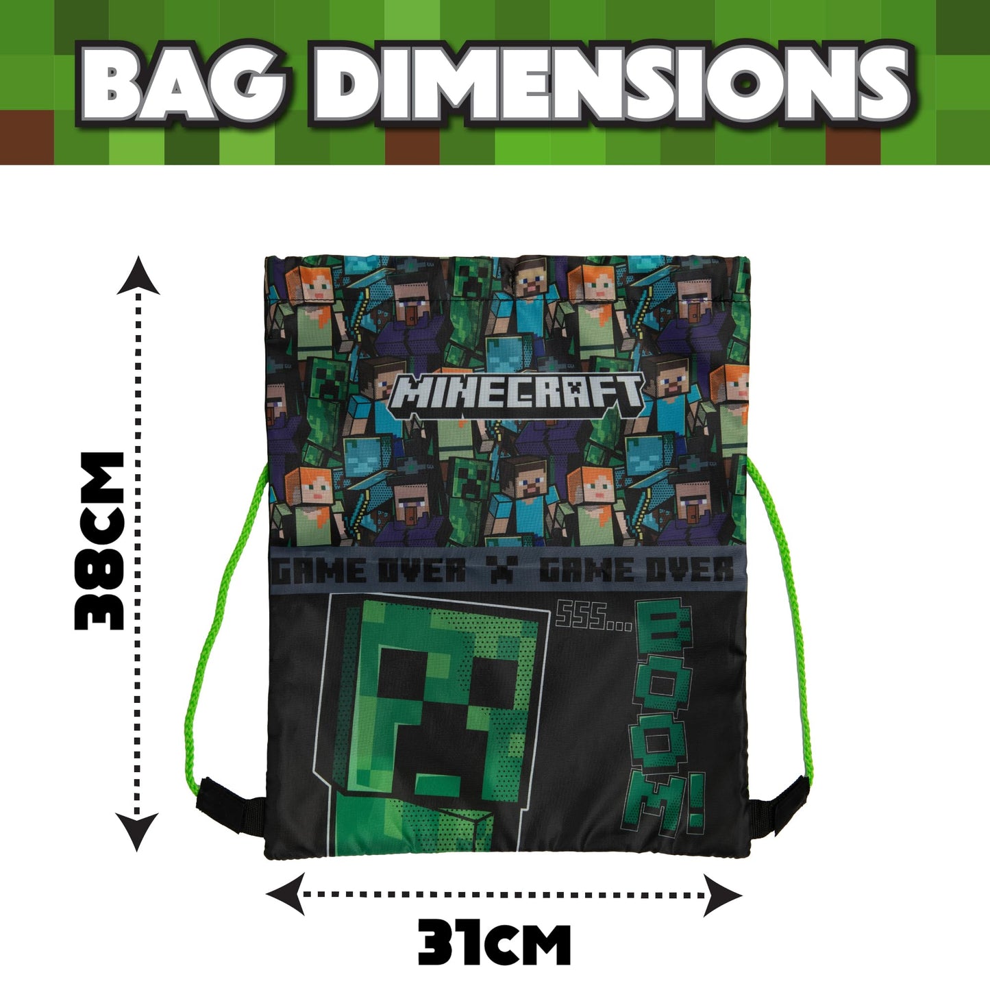 Minecraft Drawstring Bag Kids PE Kit Gym Swim Sack For Children Boys & Girls School Trainer School Backpack - My Little Legends
