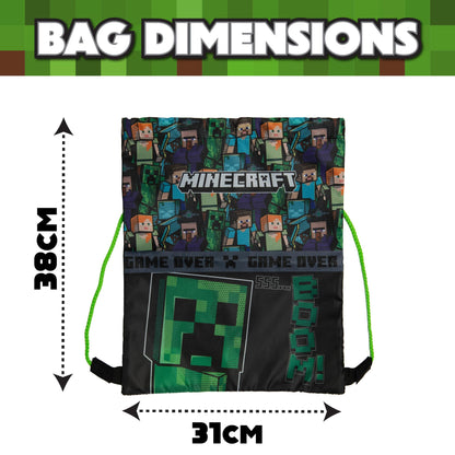Minecraft Drawstring Bag Kids PE Kit Gym Swim Sack For Children Boys & Girls School Trainer School Backpack - My Little Legends