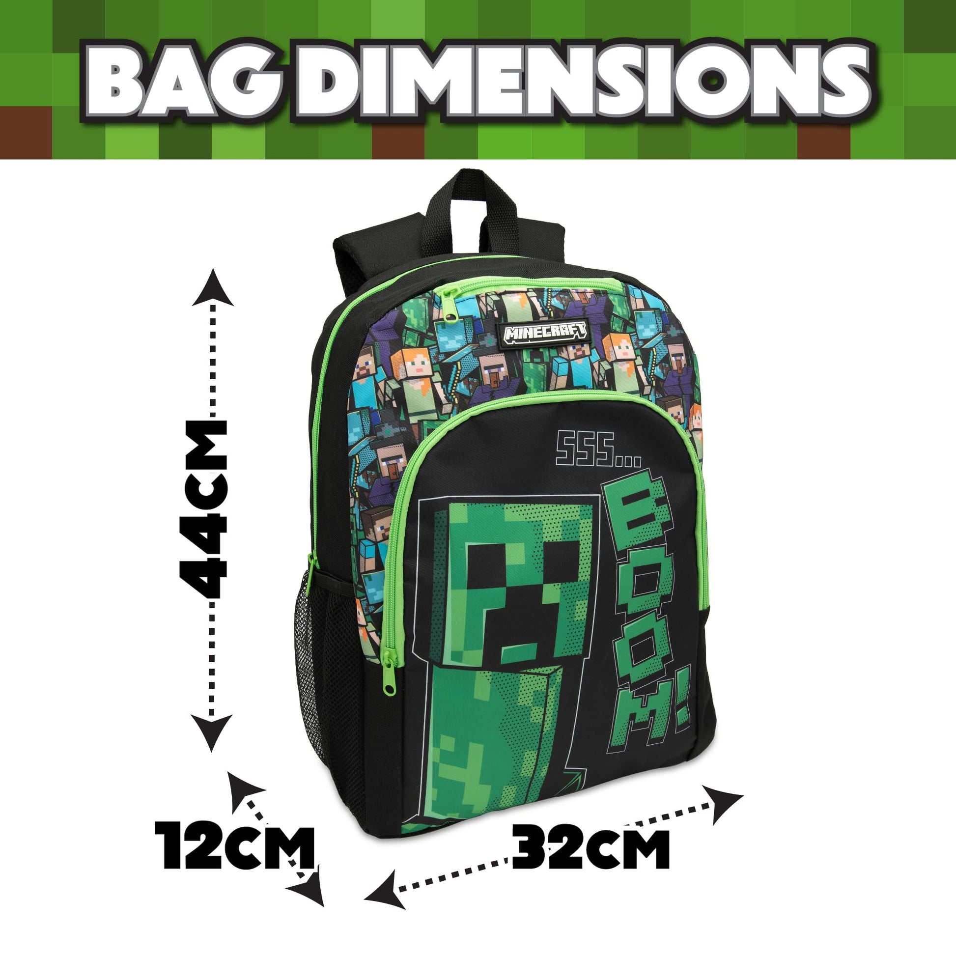 Minecraft Kids Backpack Childrens School Bag with Creeper Print Boys Gamer Rucksack - My Little Legends
