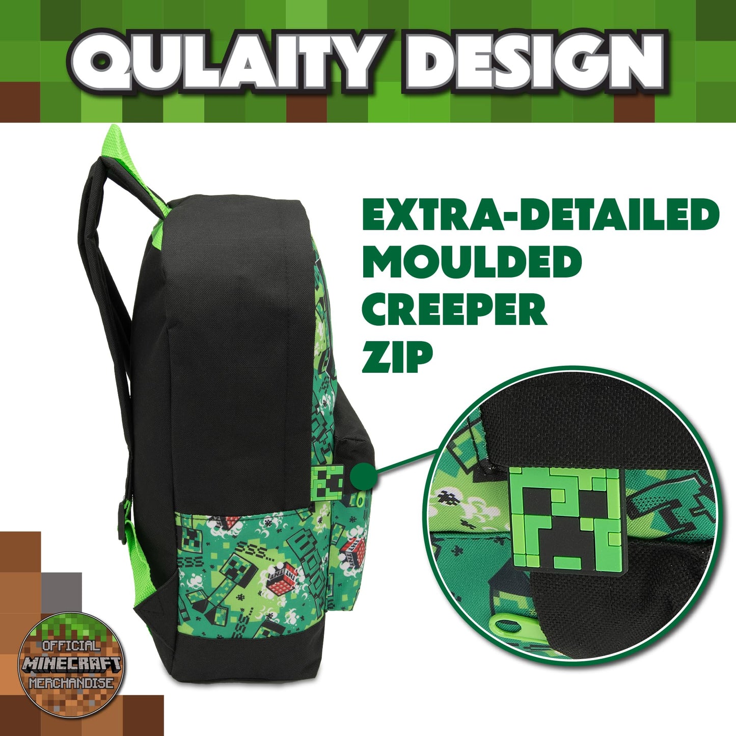 Minecraft Kids Backpack Childrens School Bag with Creeper & TNT Design Print Boys Gamer Rucksack - My Little Legends