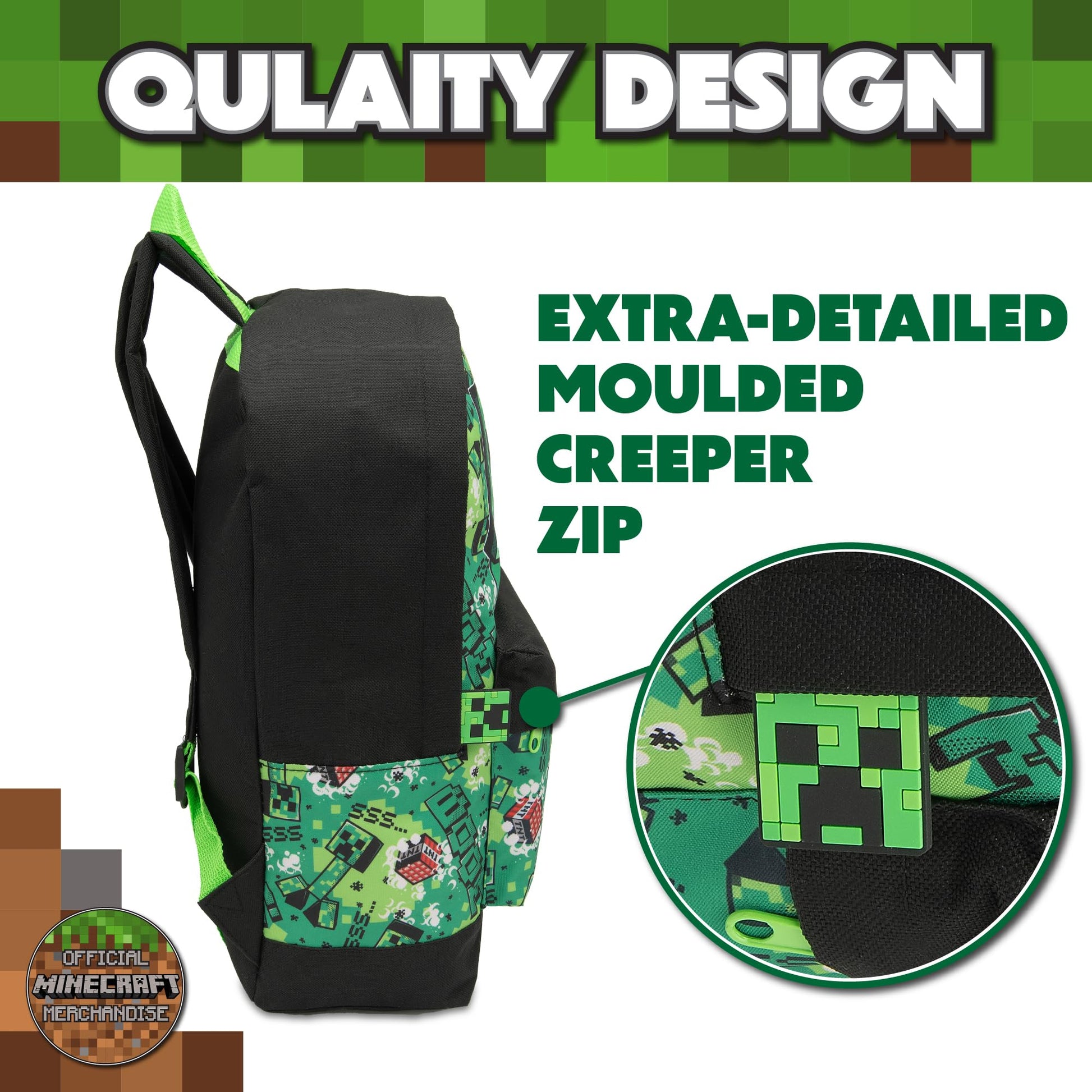Minecraft Kids Backpack Childrens School Bag with Creeper & TNT Design Print Boys Gamer Rucksack - My Little Legends