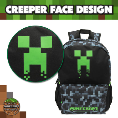 Minecraft Kids Backpack Childrens School Bag Boys Rucksack With Sad Creeper Face - My Little Legends