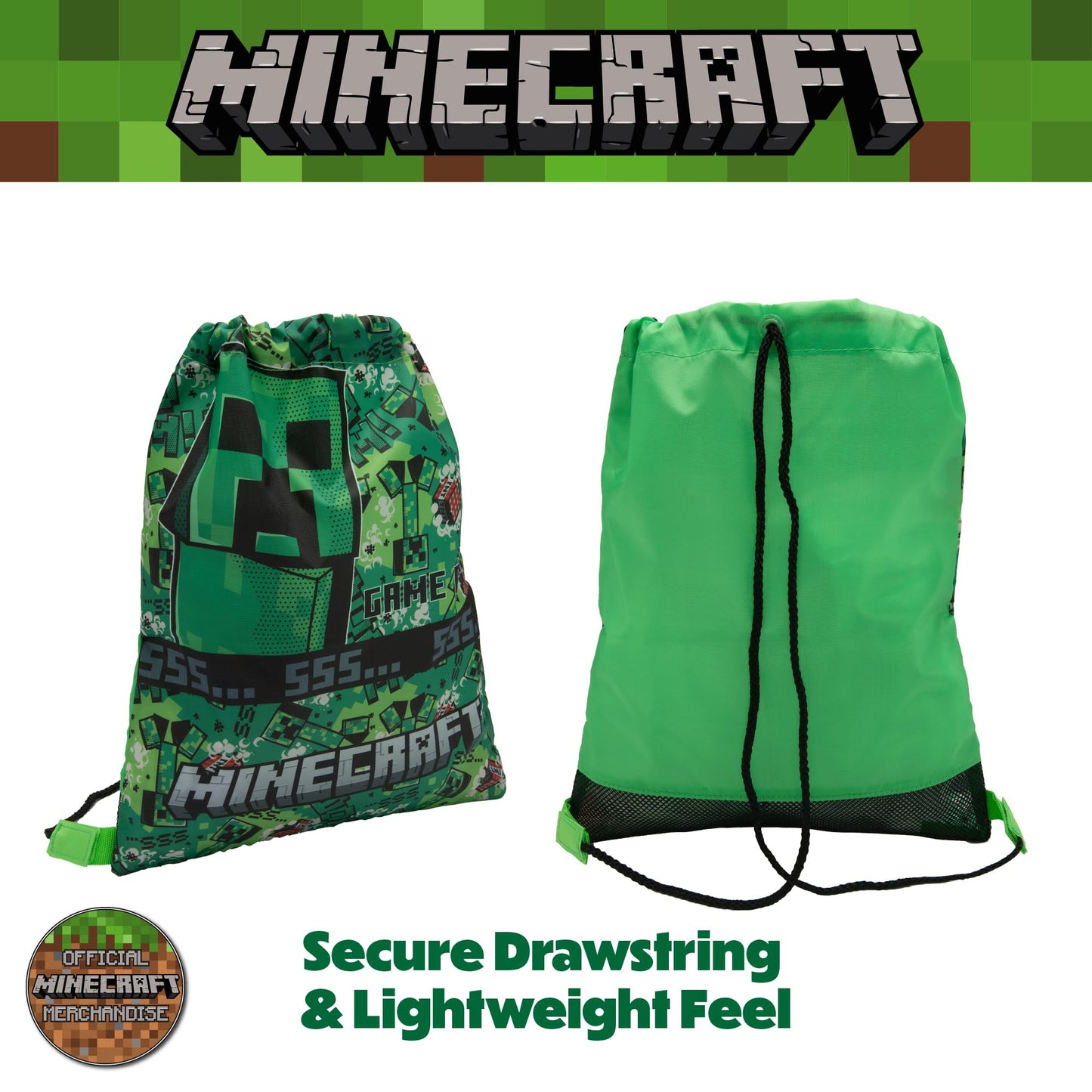 Minecraft Drawstring Bag Kids PE Kit Gym Swim Sack For Children Boys & Girls School Trainer School Backpack - My Little Legends